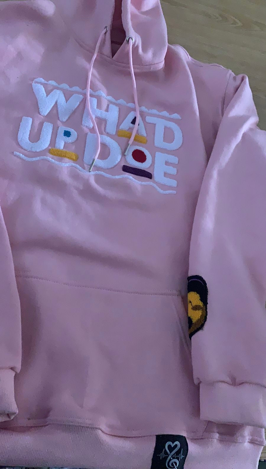 "Whad Up Doe" Pink Chenille Hoodie (made-to-order)