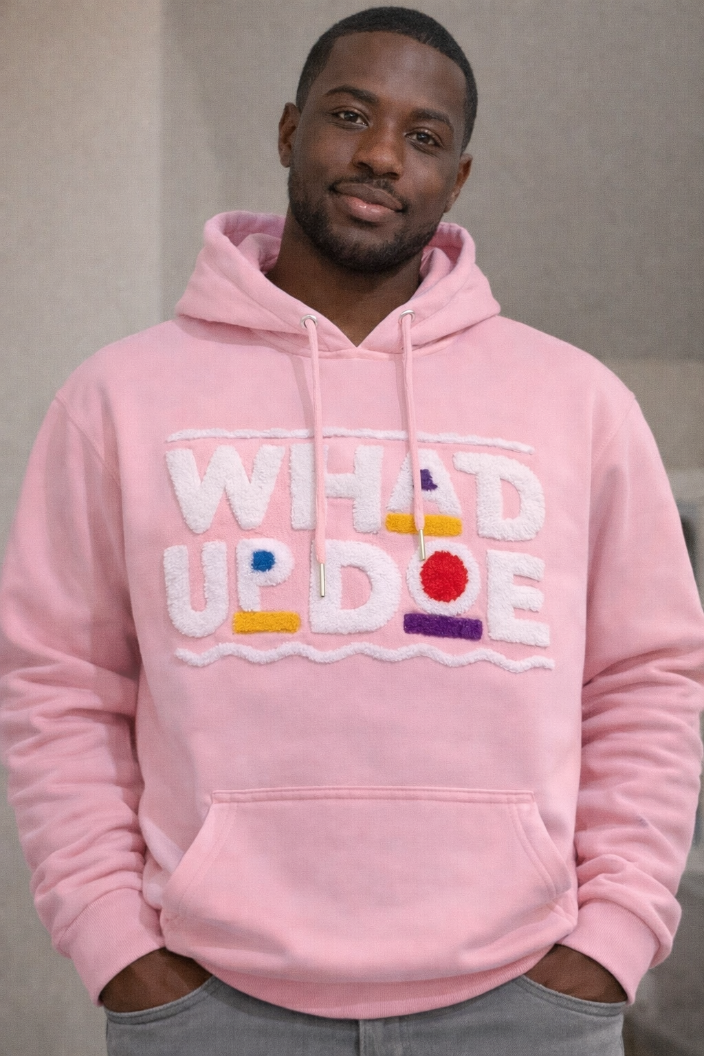 "Whad Up Doe" Pink Chenille Hoodie (made-to-order)
