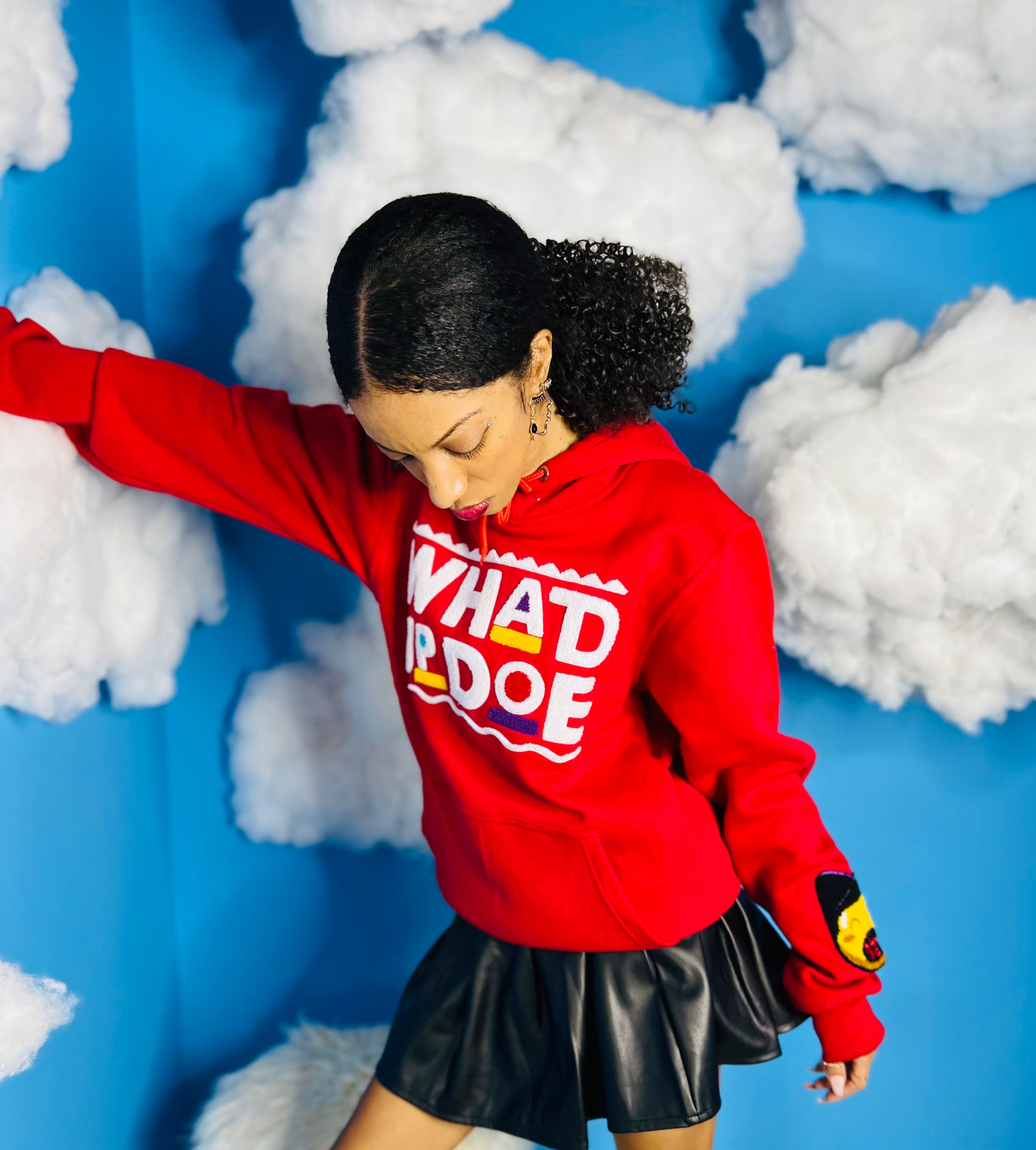 “Whad Up Doe” Red Chenille Hoodie