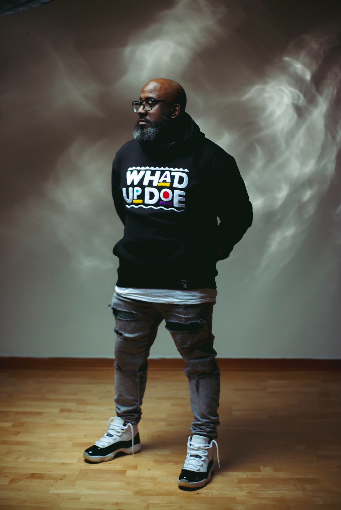 “Whad Up Doe" Black Chenille Hoodie