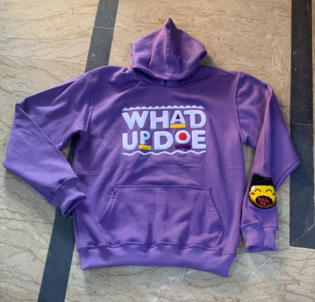(PreOrder) "Whad Up Doe" Purple Chenille Hoodie