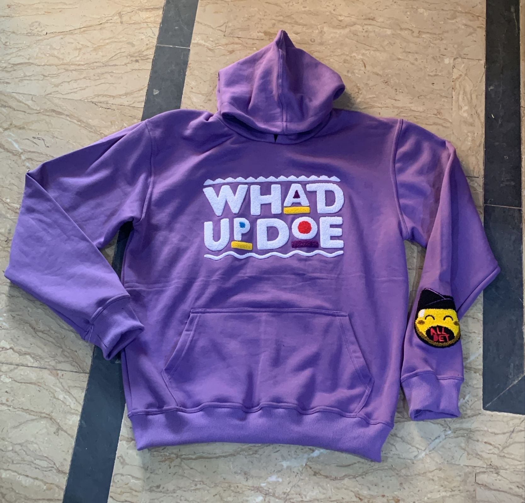 (PreOrder) "Whad Up Doe" Purple Chenille Hoodie