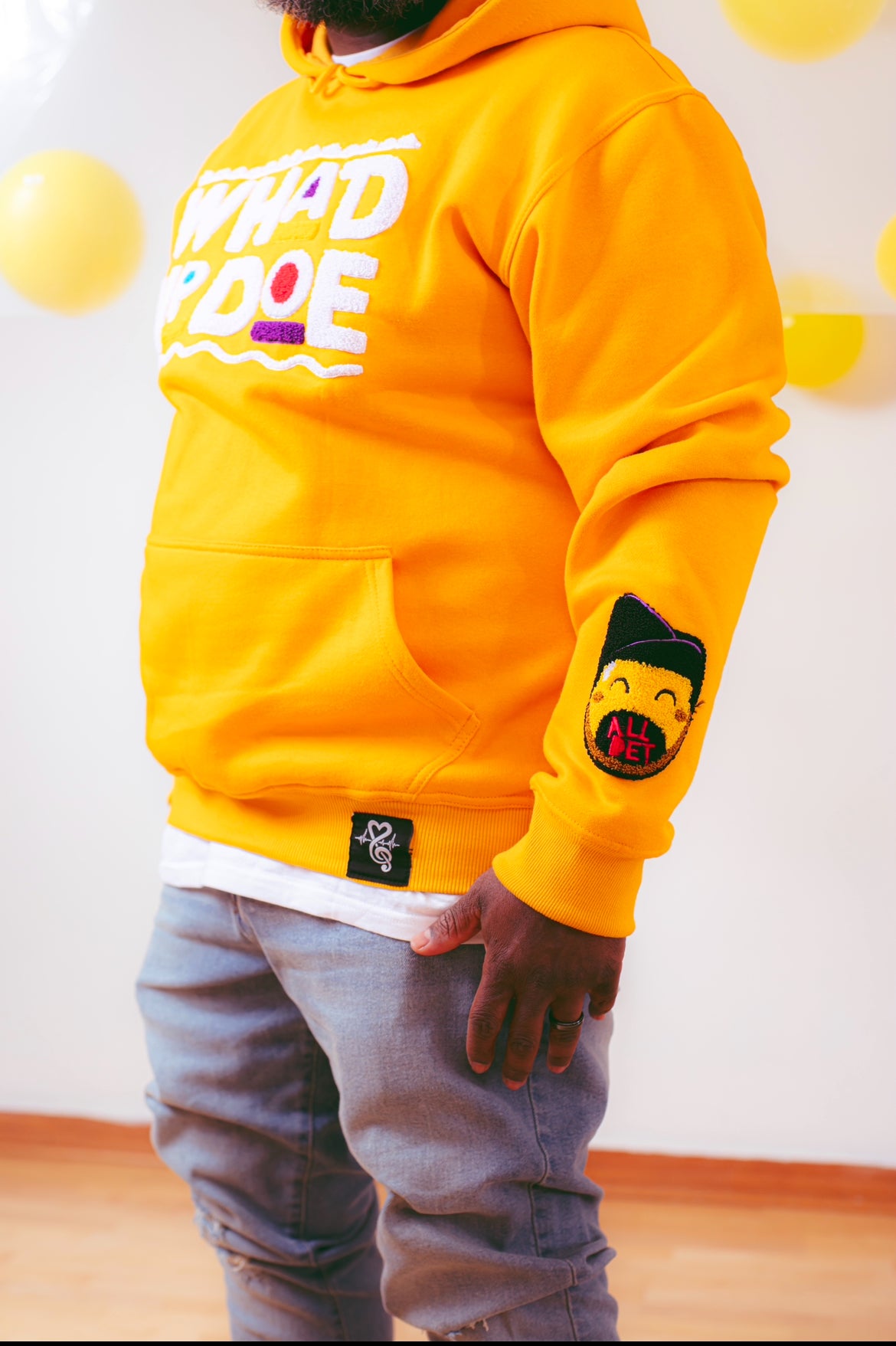 “Whad Up Doe" Gold Chenille Hoodie