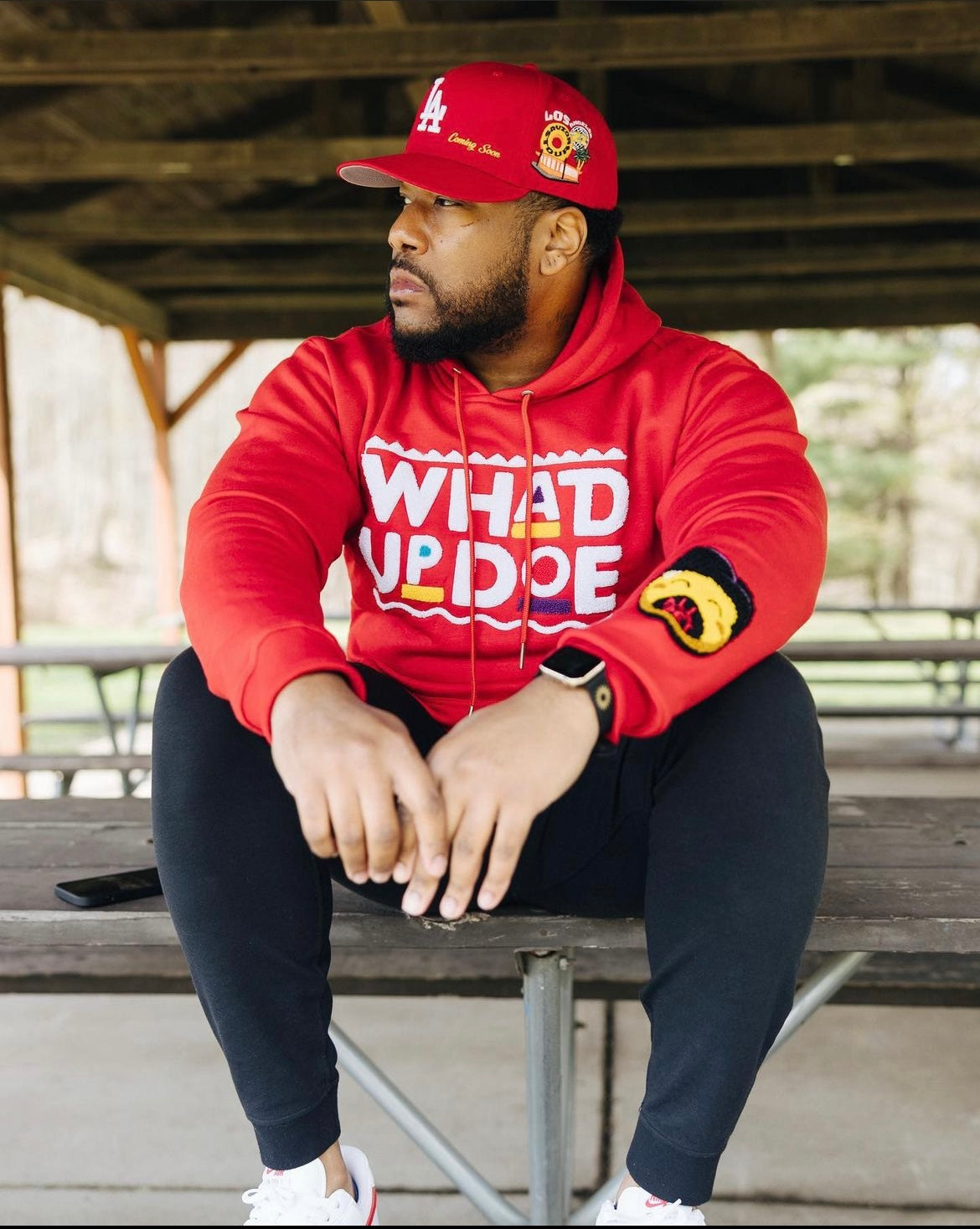 “Whad Up Doe” Red Chenille Hoodie