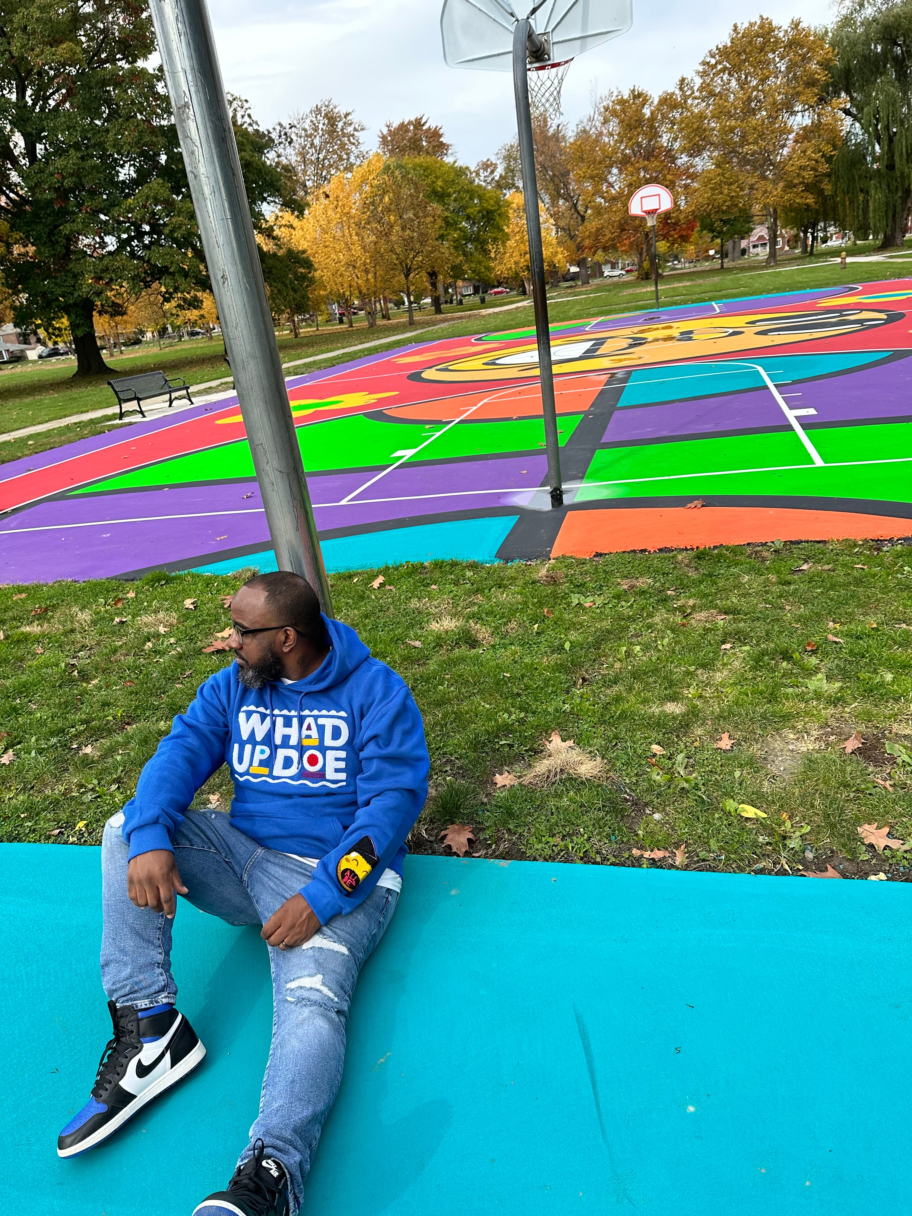 “Whad Up Doe” Royal Blue Chenille Hoodie
