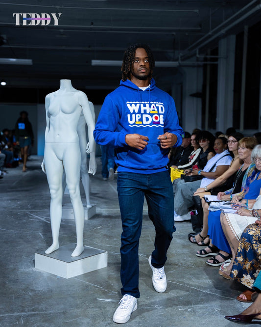 “Whad Up Doe” Royal Blue Chenille Hoodie (made-to-order)