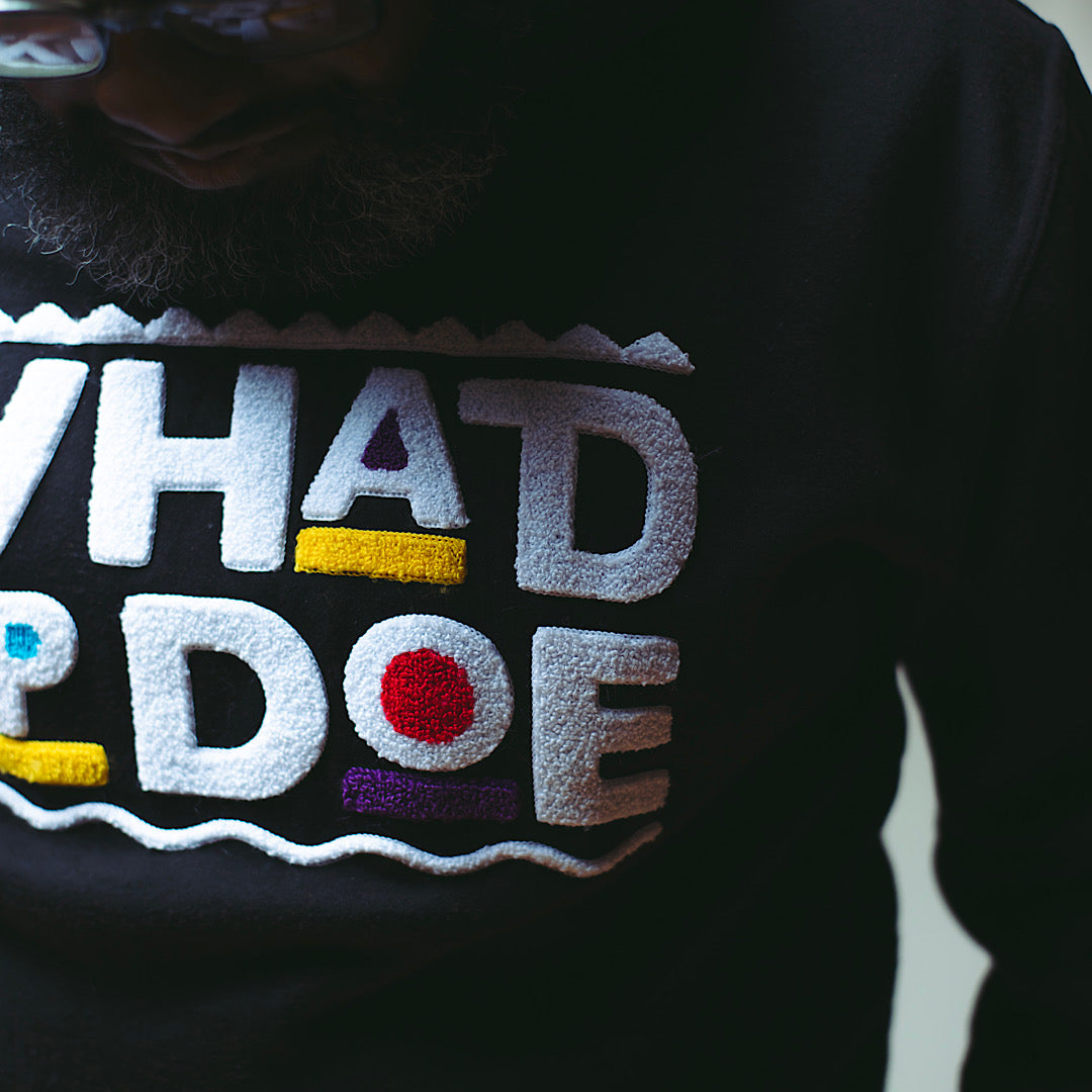 “Whad Up Doe" Black Chenille Hoodie