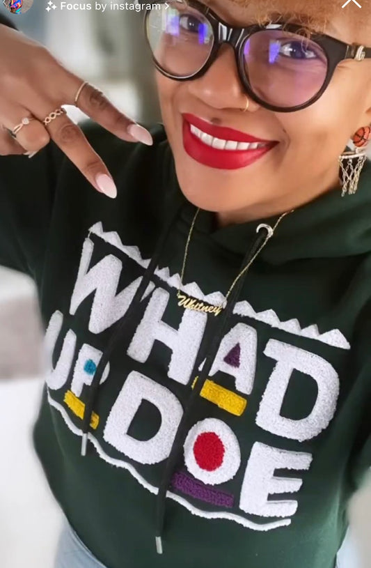 “Whad Up Doe” Green Chenille Hoodie
