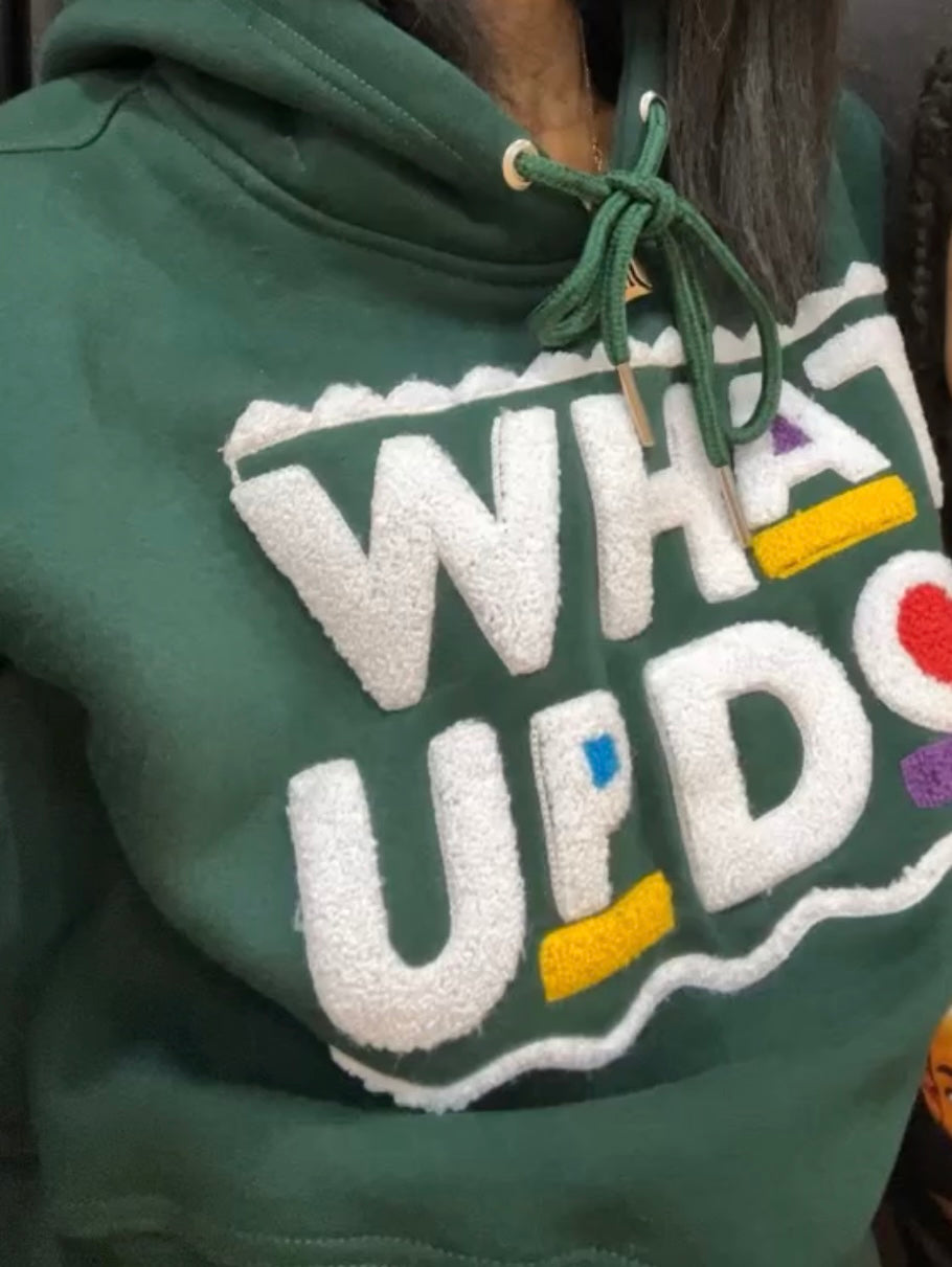 (Pre-Order) “Whad Up Doe” Green Chenille Hoodie